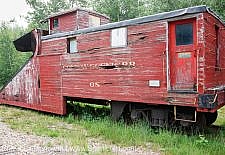 The Russell snow plow #68 at Bartlett Roundhouse in Bartlett, New Hampshire USA along the Maine Central Railroad. This plow was built in 1923 for the Portland Terminal Railroad Company, a subsidiary of the Maine Central Railroad and operated mostly in Maine. In 1975 the Conway Scenic Railroad purchased it.