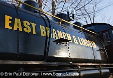 Porter 50 ton saddle tank engine locomotive on display at Loon Mountain along the Kancamagus Highway in Lincoln, New Hampshire USA.
