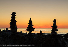 Rock people at sunrise in Rye, New Hampshire USA during the spring months